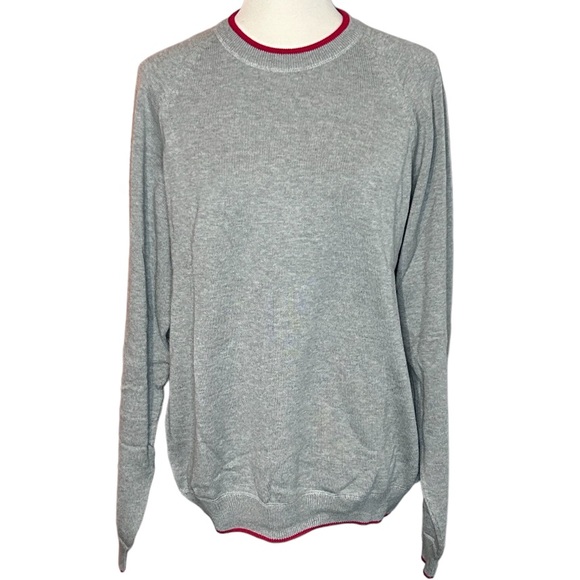 NWOT Maus & Hoffman Men’s Dorset Pima Cotton Crew Neck Sweater Gray & Red Large - Picture 4 of 4